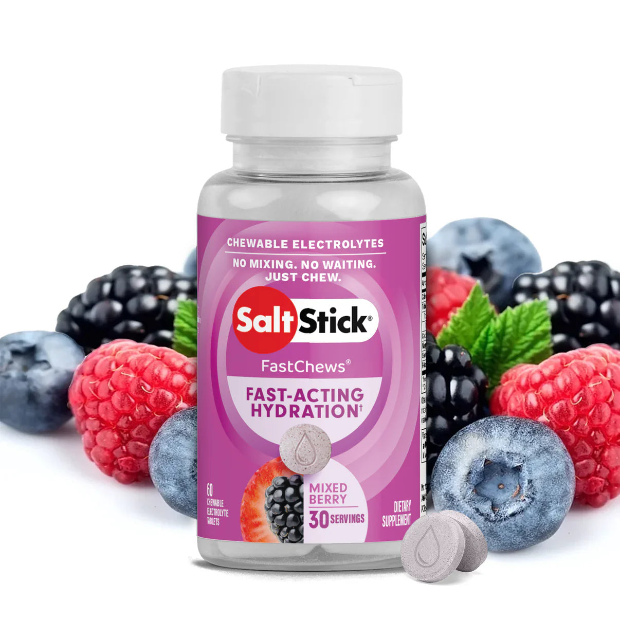 Sales de Hidratación Masticables SaltStick FastChews Mixed Berry (60 tabletas)